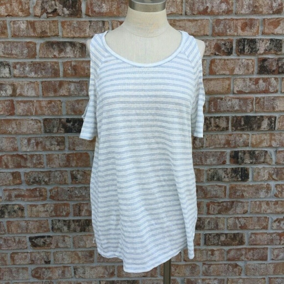 NWT Sanctuary Cold Shoulder Top Blue/Ivory S - Picture 2 of 7